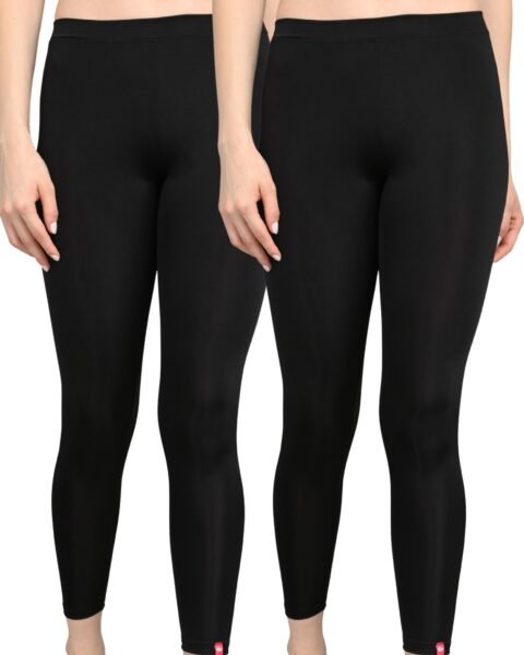 Ankle Length Cotton Lycra Leggings for Women | Mid Waist | Slim Fit Stretchable | Pack of 2