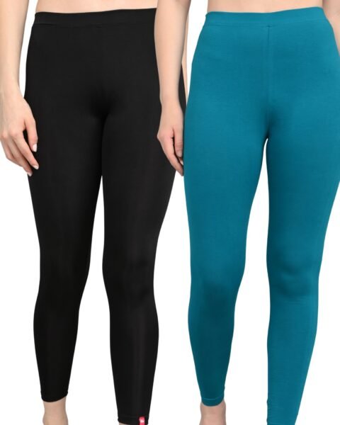 Ankle Length Cotton Lycra Leggings for Women | Mid Waist | Slim Fit Stretchable | Pack of 2