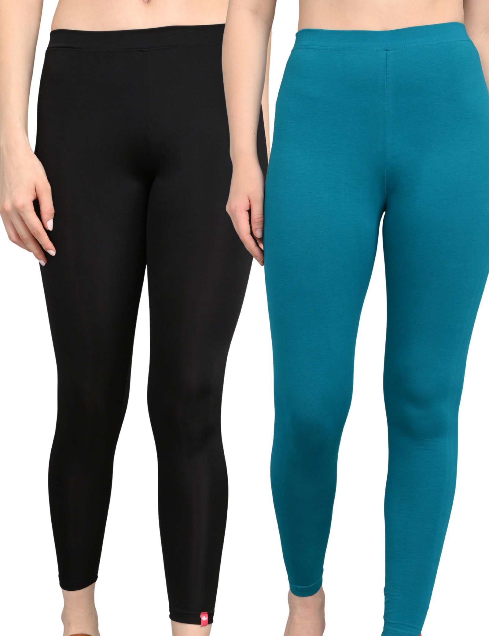 Ankle Length Cotton Lycra Leggings for Women | Mid Waist | Slim Fit Stretchable | Blue and Black | Pack of 2