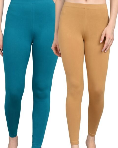 Ankle Length Cotton Lycra Leggings for Women | Mid Waist | Slim Fit Stretchable | Pack of 2