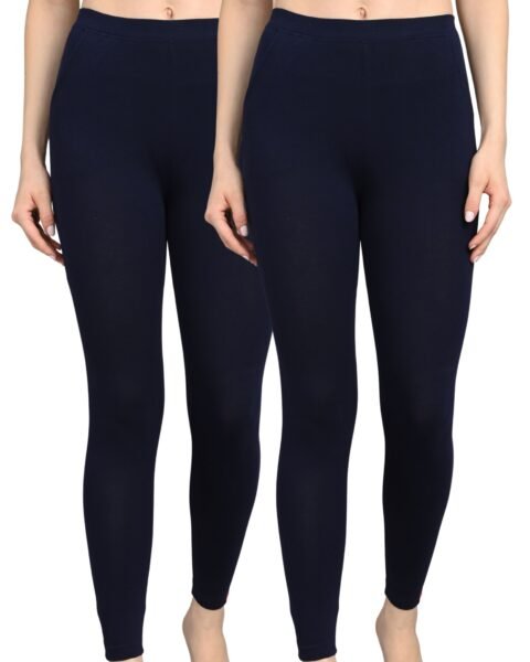 Cotton Leggings for Women with Pockets | Mid Waist | Stretchable Everyday Wear | Black and Black | Pack of 2