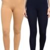 Cotton Leggings for Women with Pockets | Mid Waist | Stretchable Everyday Wear | Pack of 2