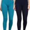 Cotton Leggings for Women with Pockets | Mid Waist | Stretchable Everyday Wear | Pack of 2