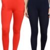 Cotton Leggings for Women with Pockets | Mid Waist | Stretchable Everyday Wear | Red and Black | Pack of 2