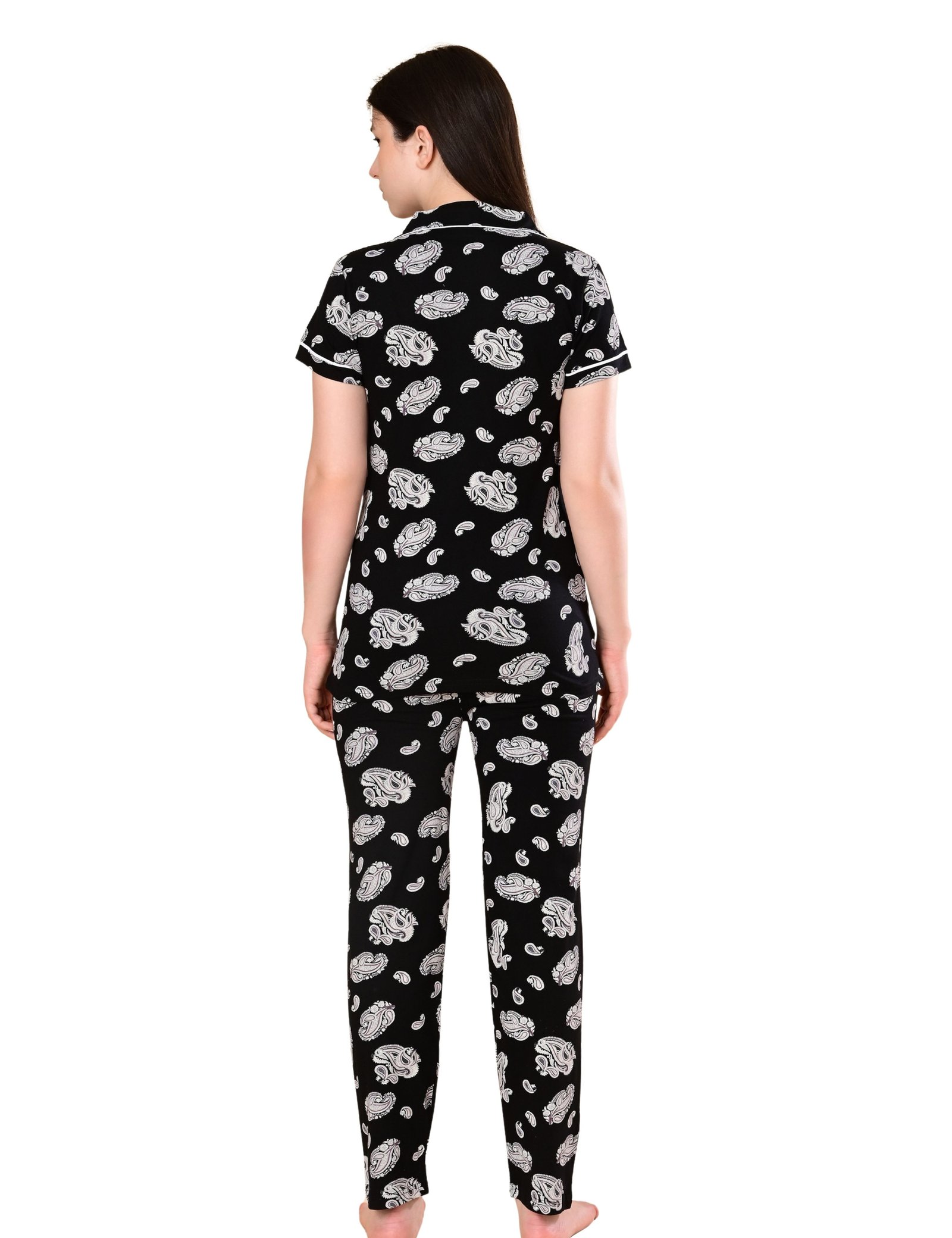 Women’s Cotton Night Suit Set | Soft Printed Shirt & Pyjama | Comfortable Sleepwear | Jet Black - Image 2