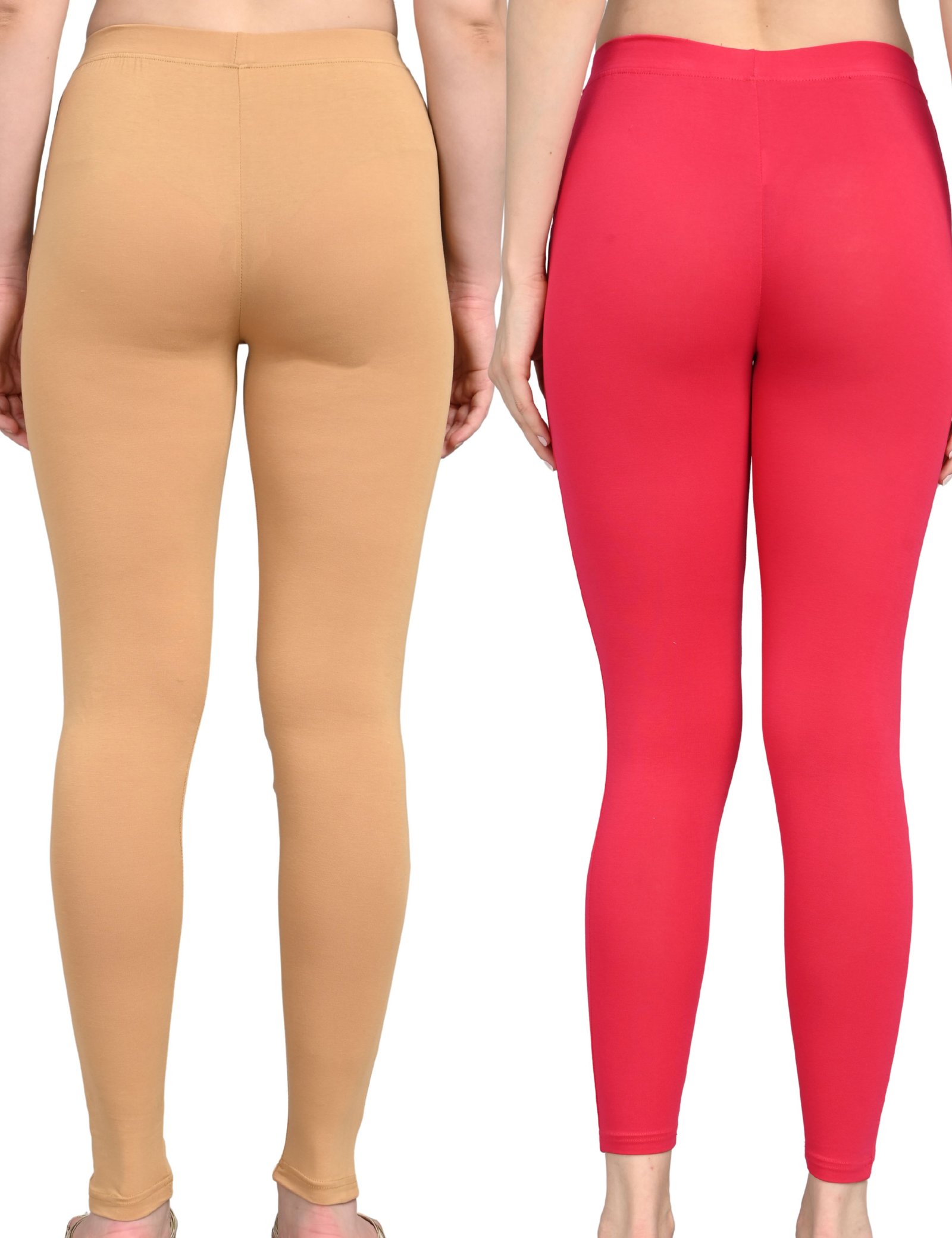 Cotton Leggings for Women with Pockets | Mid Waist | Stretchable Everyday Wear | Red and Brown | Pack of 2 - Image 2