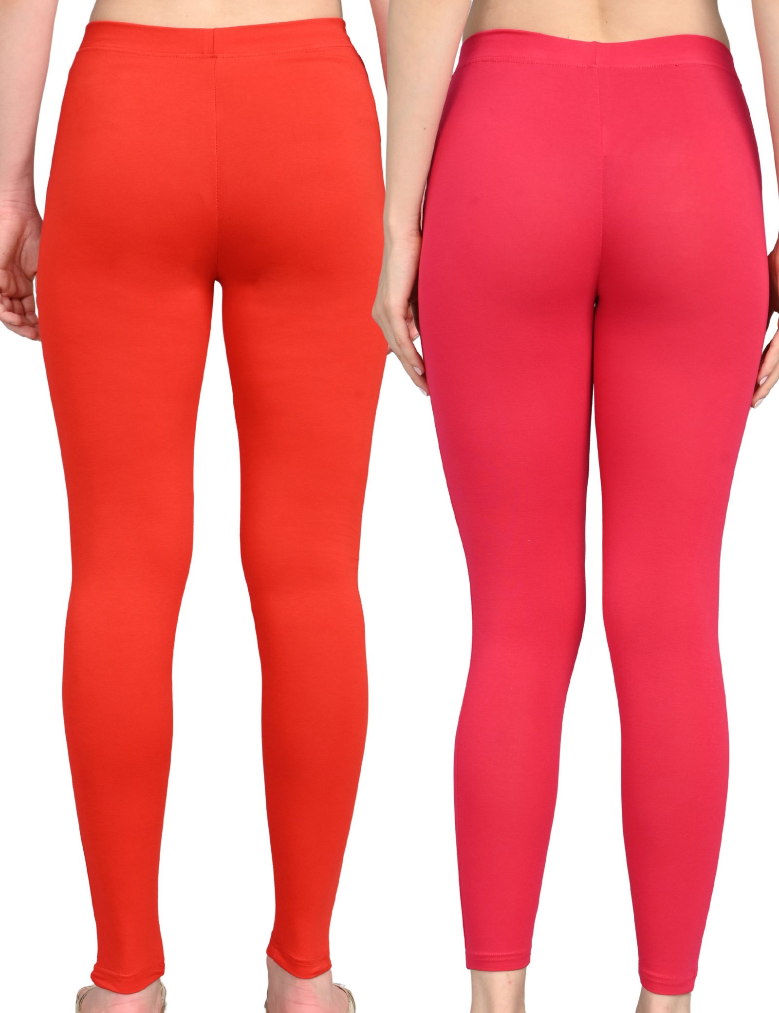 Cotton Leggings for Women with Pockets | Mid Waist | Stretchable Everyday Wear | Red and Dark Red | Pack of 2 - Image 2