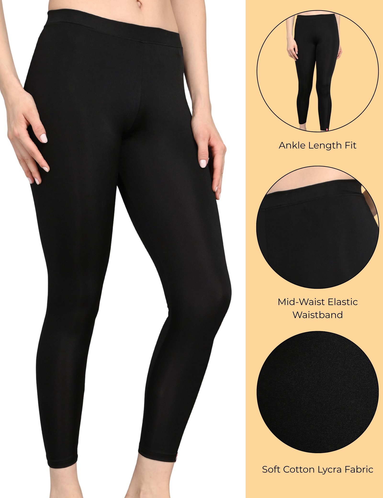 Ankle Length Cotton Lycra Leggings for Women | Mid Waist | Slim Fit Stretchable | Blue and Black | Pack of 2 - Image 3