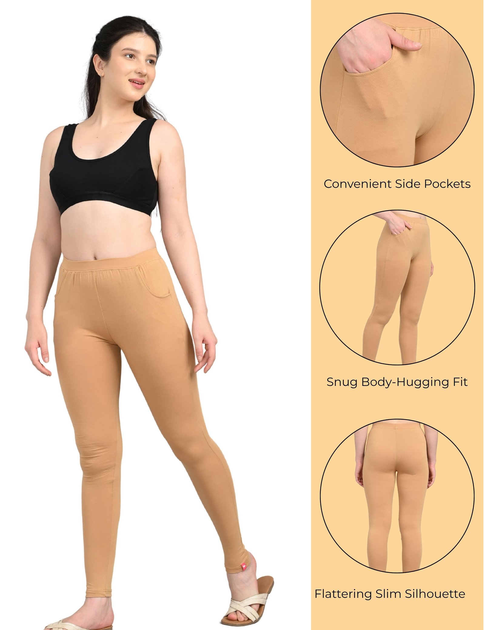 Cotton Leggings for Women with Pockets | Mid Waist | Stretchable Everyday Wear | Pack of 2 - Image 3