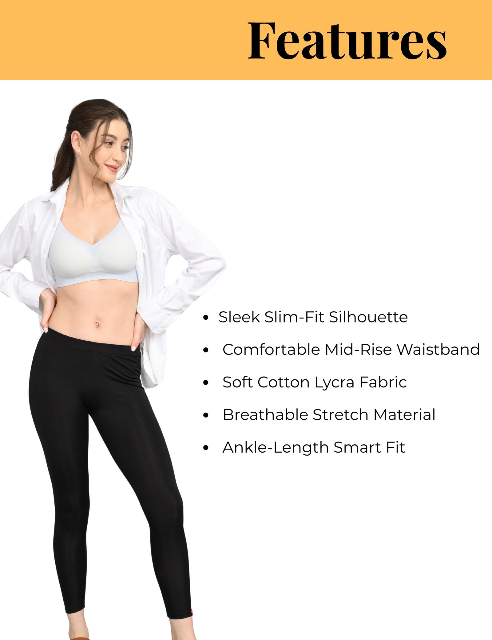 Ankle Length Cotton Lycra Leggings for Women | Mid Waist | Slim Fit Stretchable | Blue and Black | Pack of 2 - Image 4