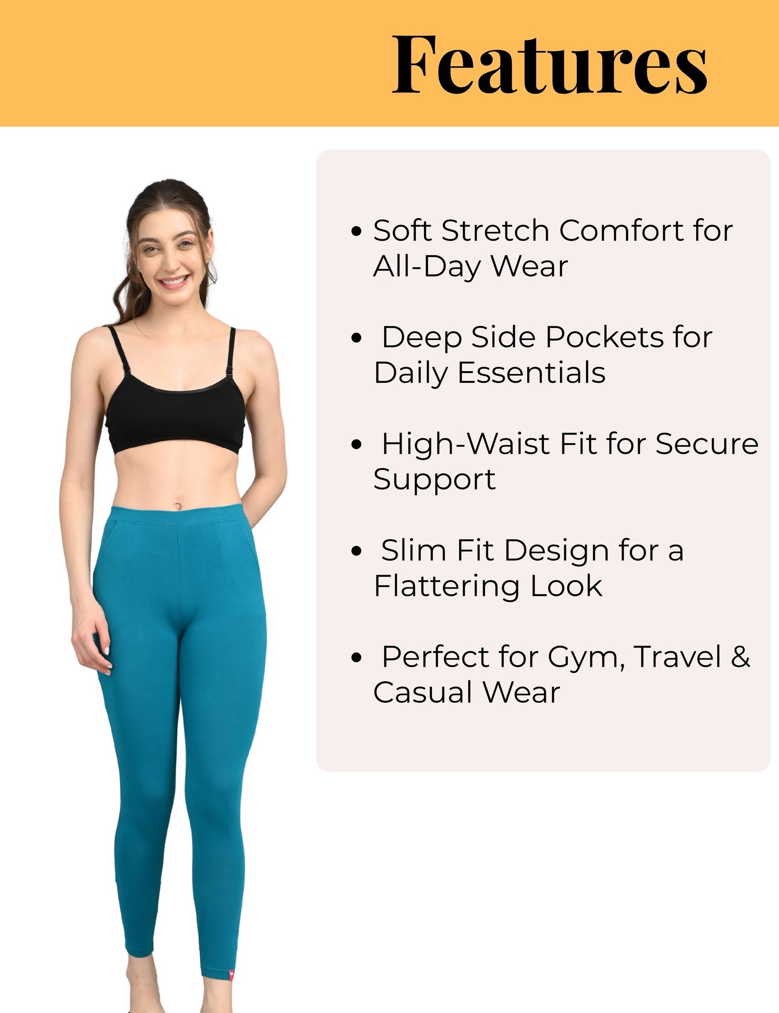 Cotton Leggings for Women with Pockets | Mid Waist | Stretchable Everyday Wear | Pack of 2 - Image 5
