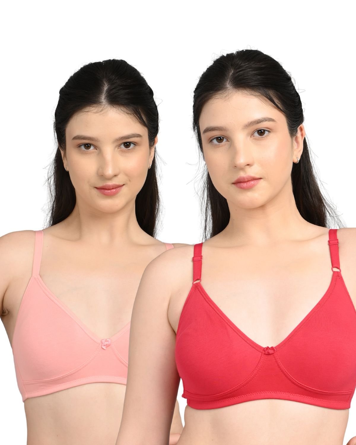 Full Coverage Cotton Bra for Women | Soft Breathable Fabric | Non-Padded | Everyday Support & Comfort | Red And Light Pink | Pack of 2