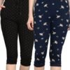 Printed Shorts for Women | Pocket & Drawstring | Soft & Comfortable Fit | Black and Blue | Pack of 2