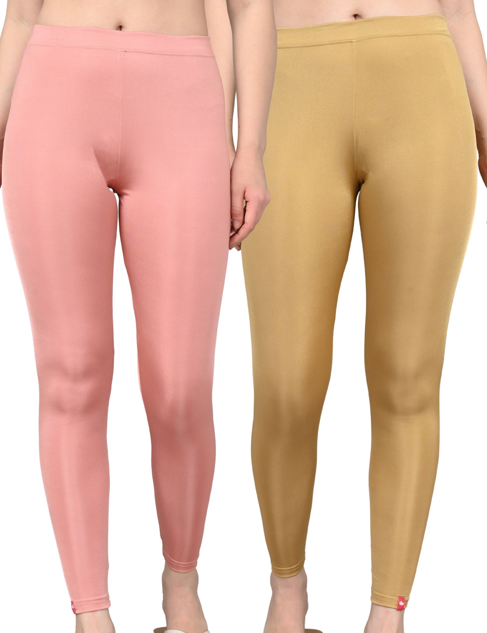 Shimmer Leggings for Women | Stretchable Slim Fit | Daily & Party Wear | Baby Pink and Brown | Pack of 2