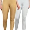 Shimmer Leggings for Women | Stretchable Slim Fit | Daily & Party Wear | Grey and Brown | Pack of 2