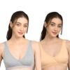 So Glamy Women’s Non-Padded Cotton Lycra Sports Bra | Beige & Grey | Pack of 2