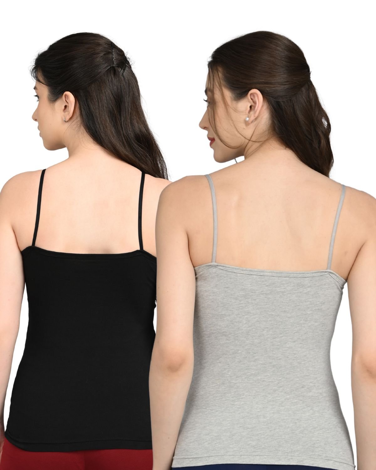 Camisole for Women | Adjustable Straps | Soft Breathable Fabric | Stretch Fit | Everyday Wear | Black and Grey | Pack of 2 - Image 2