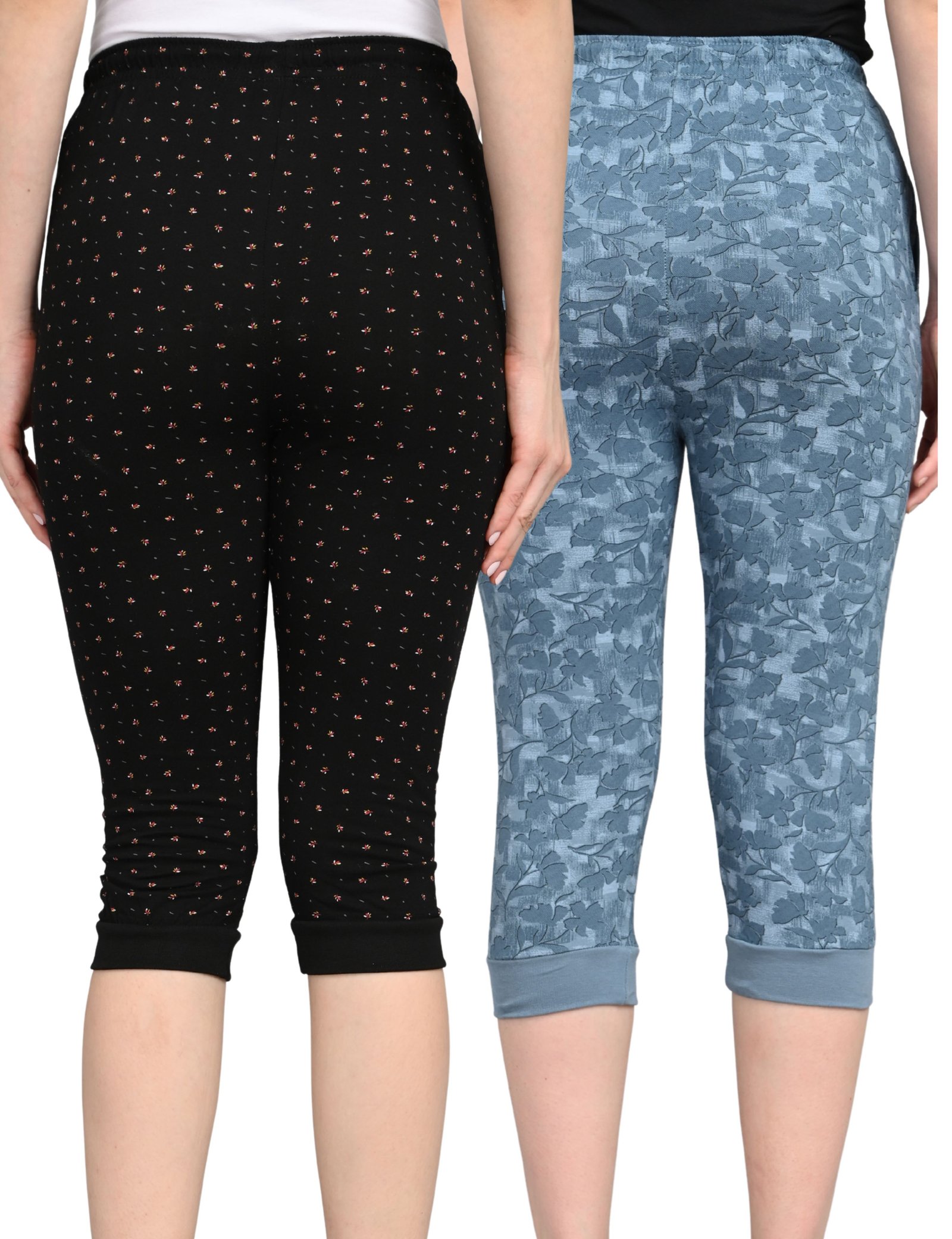 Printed Shorts for Women | Pocket & Drawstring | Soft & Comfortable Fit | Black and light Blue | Pack of 2 - Image 2