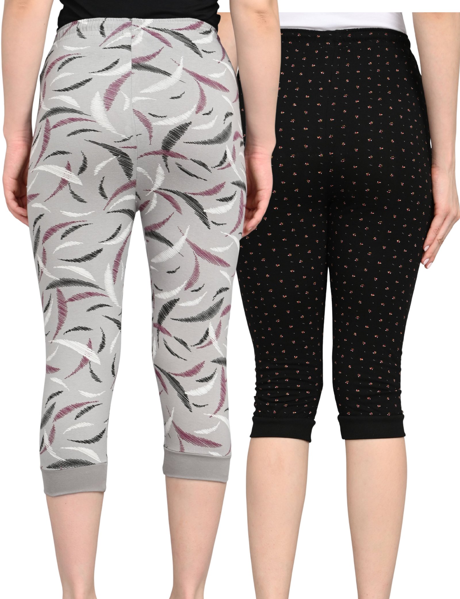 Printed Shorts for Women | Pocket & Drawstring | Soft & Comfortable Fit | Black and Grey | Pack of 2 - Image 2