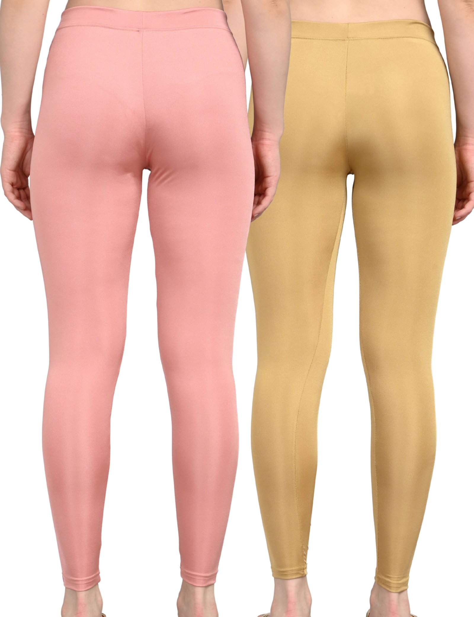 Shimmer Leggings for Women | Stretchable Slim Fit | Daily & Party Wear | Baby Pink and Brown | Pack of 2 - Image 2