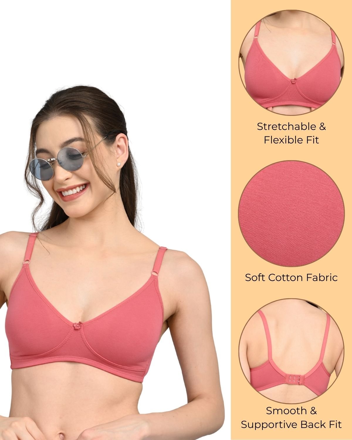 Full Coverage Cotton Bra for Women | Soft Breathable Fabric | Non-Padded | Everyday Support & Comfort | Dark Pink And Light Pink | Pack of 2 - Image 3