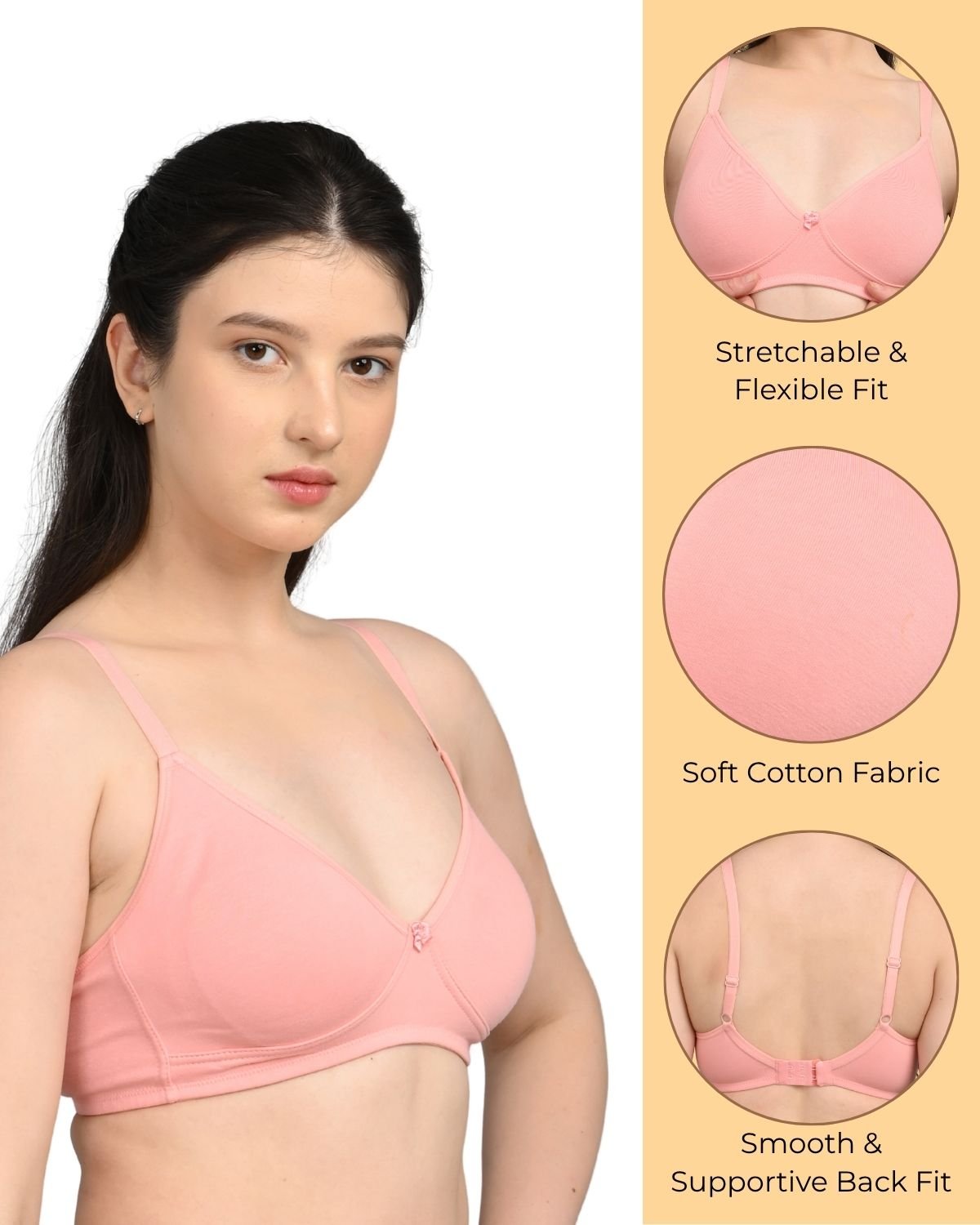 Full Coverage Cotton Bra for Women | Soft Breathable Fabric | Non-Padded | Everyday Support & Comfort | Red And Light Pink | Pack of 2 - Image 3