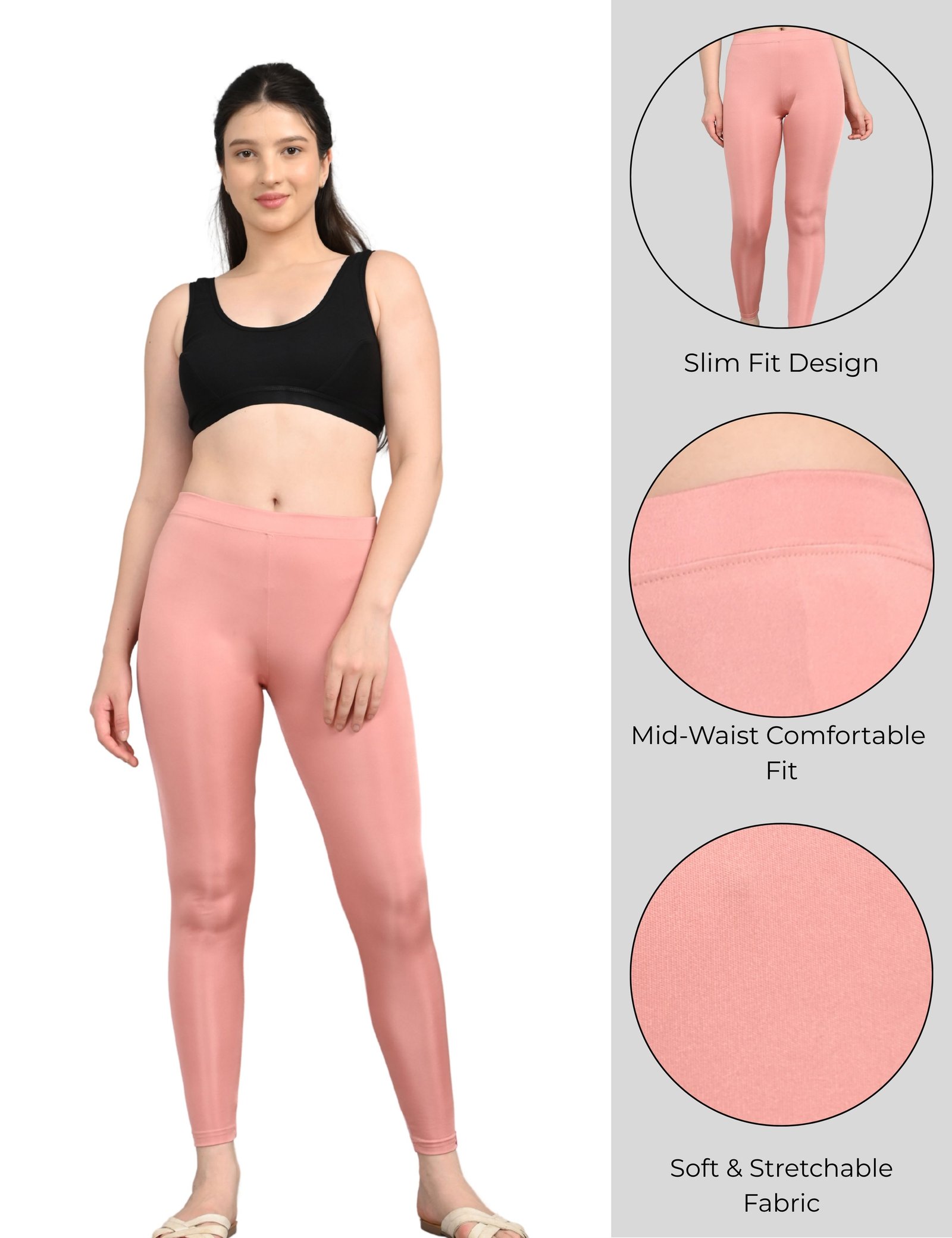 Shimmer Leggings for Women | Stretchable Slim Fit | Daily & Party Wear | Baby Pink and Brown | Pack of 2 - Image 3