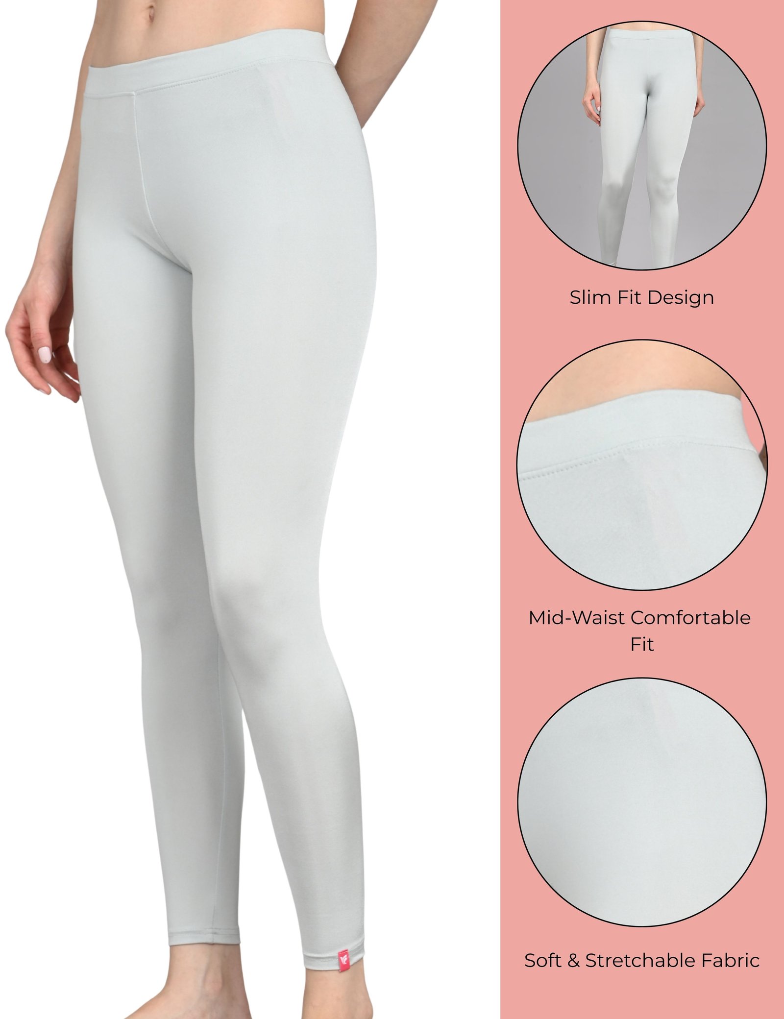 Shimmer Leggings for Women | Stretchable Slim Fit | Daily & Party Wear | Grey and Baby Pink | Pack of 2 - Image 3