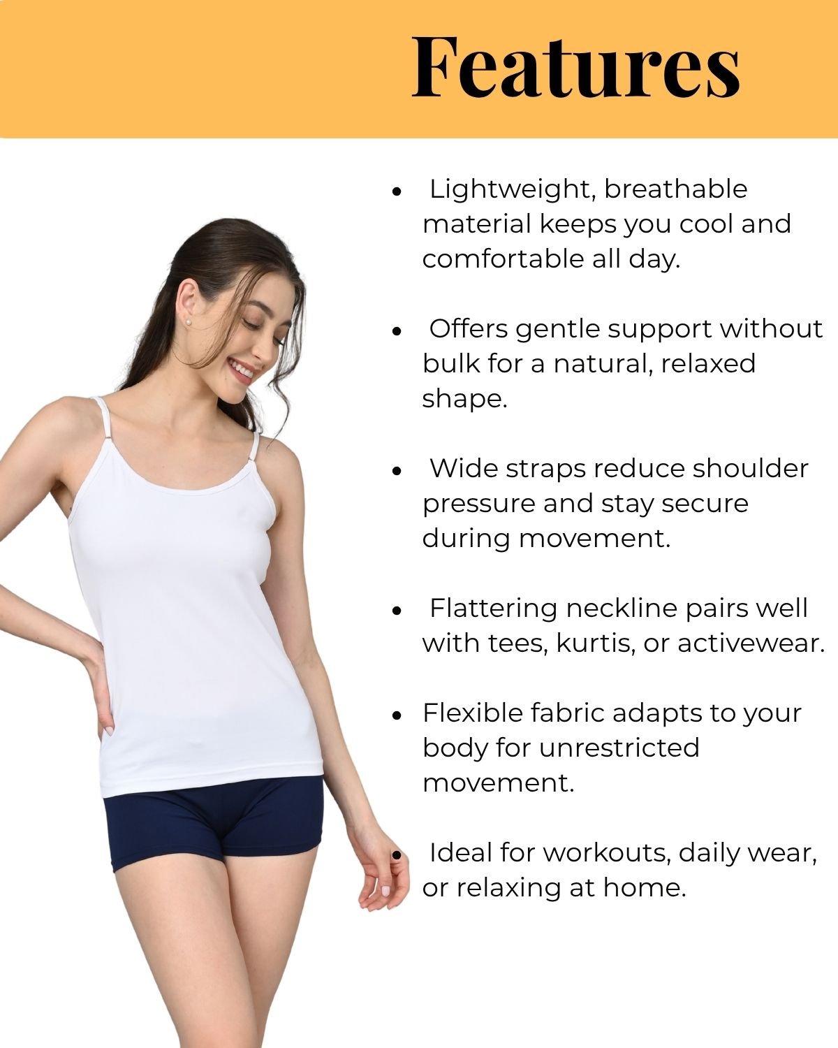 Camisole for Women | Adjustable Straps | Soft Breathable Fabric | Stretch Fit | Everyday Wear | Begie and white | Pack of 2 - Image 5