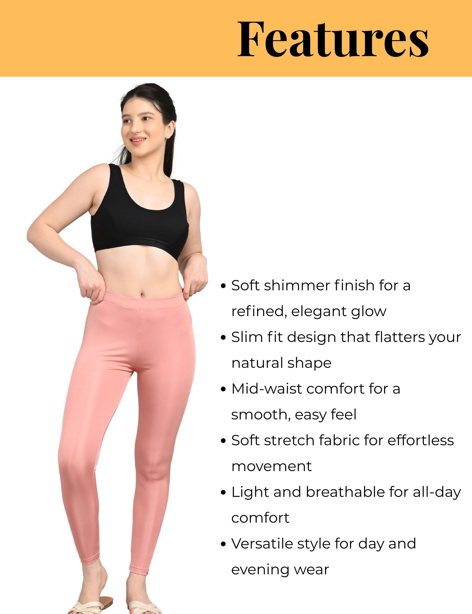 Shimmer Leggings for Women | Stretchable Slim Fit | Daily & Party Wear | Baby Pink and Brown | Pack of 2 - Image 4
