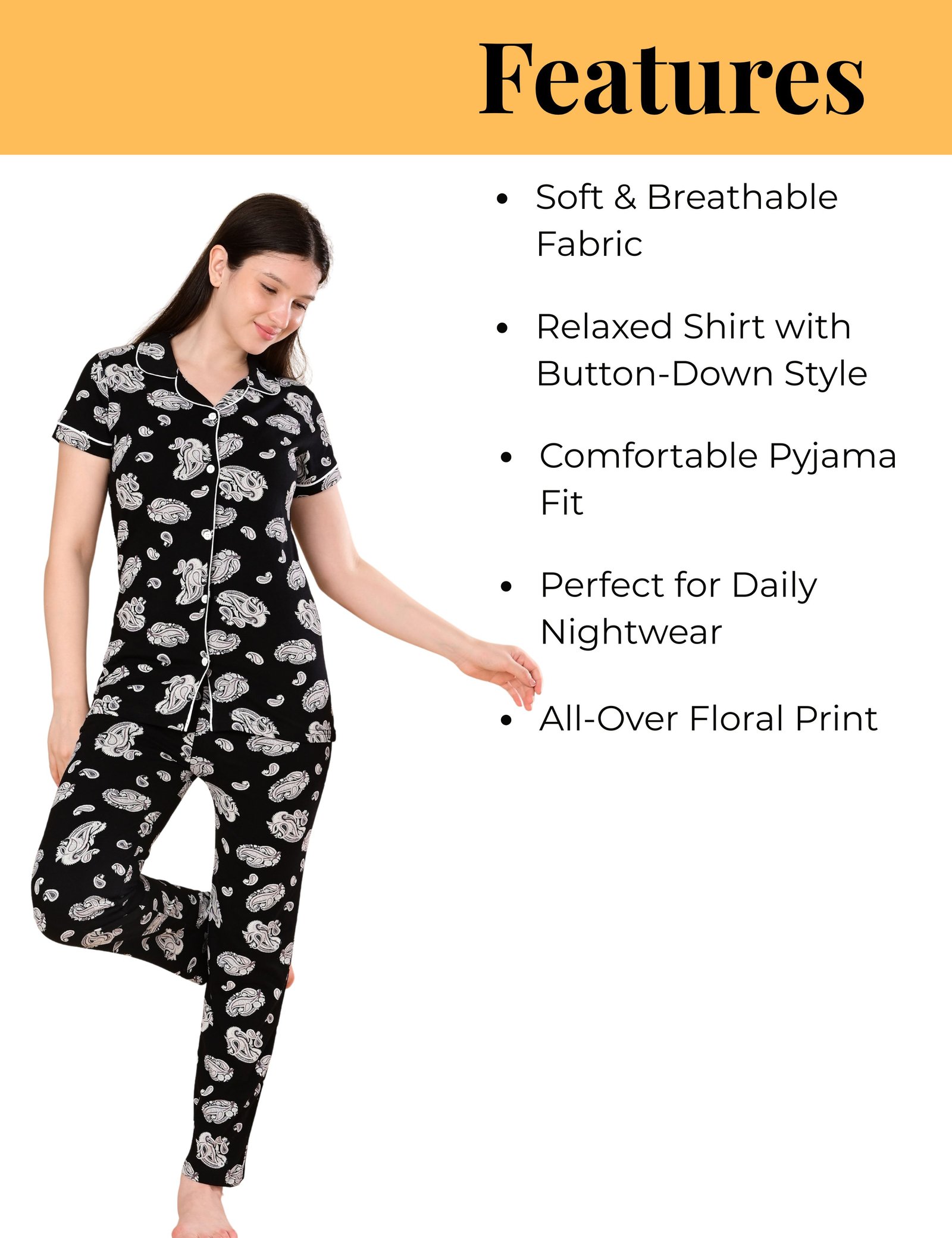 Women’s Cotton Night Suit Set | Soft Printed Shirt & Pyjama | Comfortable Sleepwear | Red and Jet Black | Pack of 2 - Image 5