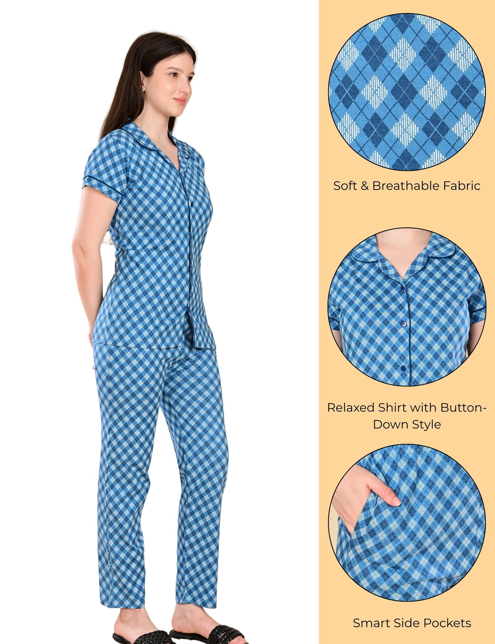 Women’s Cotton Night Suit Set | Soft Printed Shirt & Pyjama | Comfortable Sleepwear | Red and Grey | Pack of 2 - Image 4