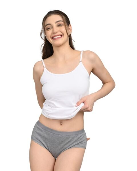 Grey cotton full-coverage briefs for women, front view